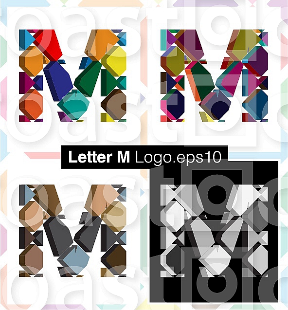 Colorful three-dimensional font letter M