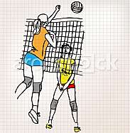 Girls playing volleyball sketch illustration