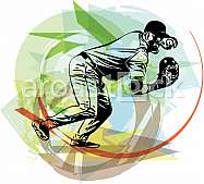 Illustration of baseball player playing with abstract background