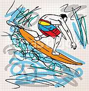 Surfing sketch illustration