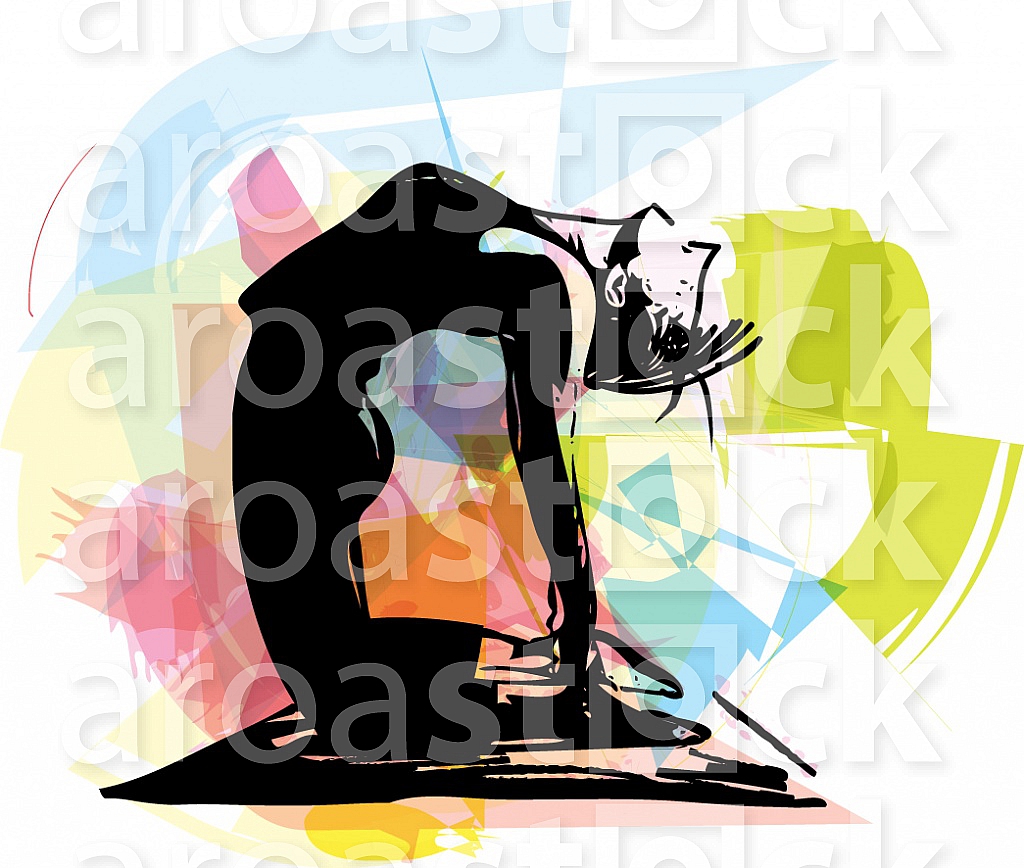 Yoga sketch illustration with abstract colorful background