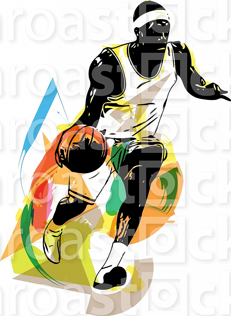 Sketch of basketball player with abstract background