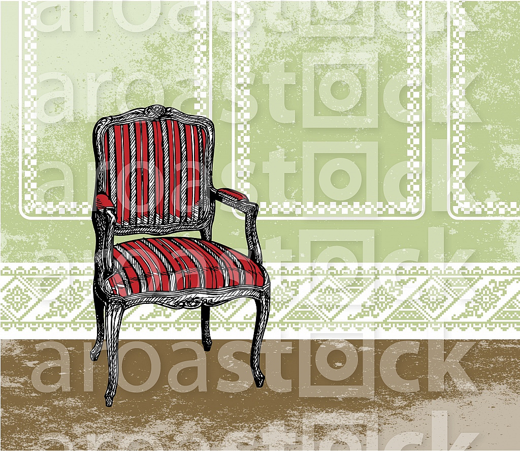 Interior design scene with an armchair. Vector illustration