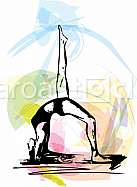 Yoga sketch illustration with abstract colorful background