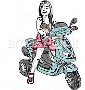 Sketch of little girl driving a Motorcicle