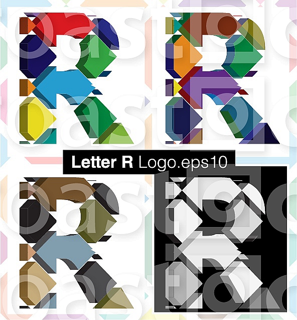 Colorful three-dimensional font letter R