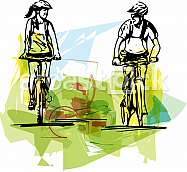 Abstract illustration of a couple taking a ride on a bicicle