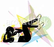 Yoga sketch woman illustration with abstract colorful background