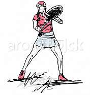Sketch of woman playing tennis