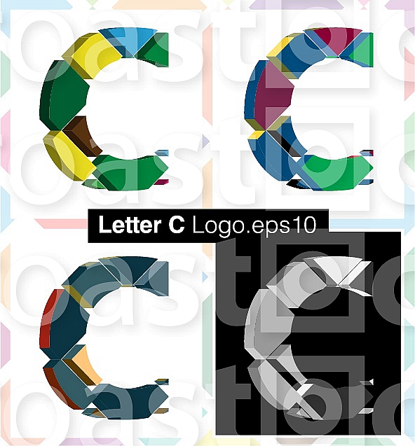 Colorful three-dimensional font letter C