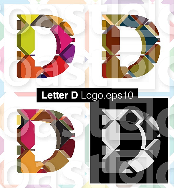 Colorful three-dimensional font letter D