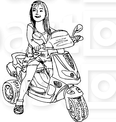 Sketch of little girl driving a Motorcicle