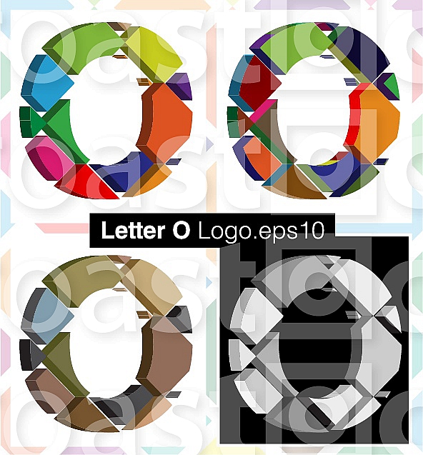 Colorful three-dimensional font letter O