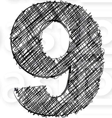 Hand draw font. NUMBER 9
